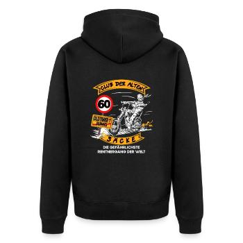 Geburtstag Alten Säcke lustiges Biker & Motorrad - Unisex Premium Bio Zip Hoodie - Schwarz - Hinten - Nico (187cm)
