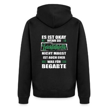 Spruch leichtathletik Mann & Frau & Kinder - Unisex Premium Bio Zip Hoodie - Schwarz - Hinten - Nico (187cm)