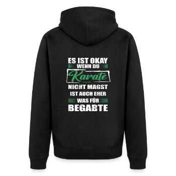 Spruch karate Mann & Frau & Kinder - Unisex Premium Bio Zip Hoodie - Schwarz - Hinten - Nico (187cm)