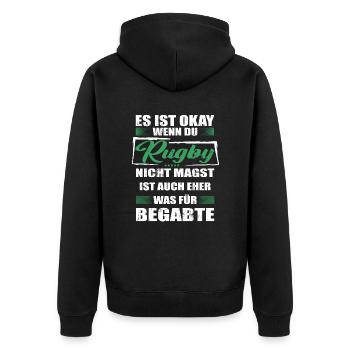 Spruch rugby Mann & Frau & Kinder - Unisex Premium Bio Zip Hoodie - Schwarz - Hinten - Nico (187cm)