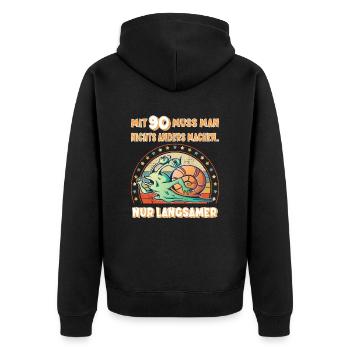 Schnecke Spruch 90 Jahre alt zum Geburtstag - Unisex Premium Bio Zip Hoodie - Schwarz - Hinten - Nico (187cm)