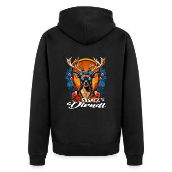 Tracht & Trachten Hirsch Ersatz Dirndl - Unisex Premium Bio Zip Hoodie - Schwarz - Hinten - Nico (187cm)