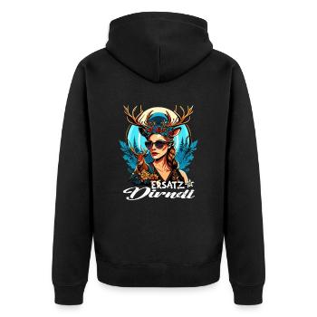 Tracht & Trachten Hirsch Ersatz Dirndl - Unisex Premium Bio Zip Hoodie - Schwarz - Hinten - Nico (187cm)