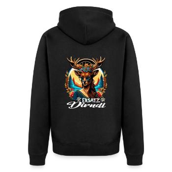 Tracht & Trachten Hirsch Ersatz Dirndl - Unisex Premium Bio Zip Hoodie - Schwarz - Hinten - Nico (187cm)