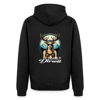 Tracht & Trachten Hirsch Ersatz Dirndl - Unisex Premium Bio Zip Hoodie - Schwarz - Hinten - Nico (187cm)