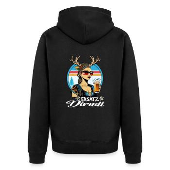 Tracht & Trachten Hirsch Ersatz Dirndl - Unisex Premium Bio Zip Hoodie - Schwarz - Hinten - Nico (187cm)