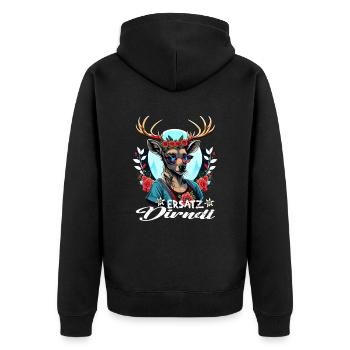 Tracht & Trachten Hirsch Ersatz Dirndl - Unisex Premium Bio Zip Hoodie - Schwarz - Hinten - Nico (187cm)