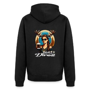 Tracht & Trachten Hirsch Ersatz Dirndl - Unisex Premium Bio Zip Hoodie - Schwarz - Hinten - Nico (187cm)