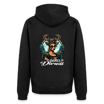 Tracht & Trachten Hirsch Ersatz Dirndl - Unisex Premium Bio Zip Hoodie - Schwarz - Hinten - Nico (187cm)