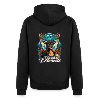 Tracht & Trachten Hirsch Ersatz Dirndl - Unisex Premium Bio Zip Hoodie - Schwarz - Hinten - Nico (187cm)