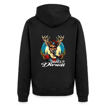 Tracht & Trachten Hirsch Ersatz Dirndl - Unisex Premium Bio Zip Hoodie - Schwarz - Hinten - Nico (187cm)