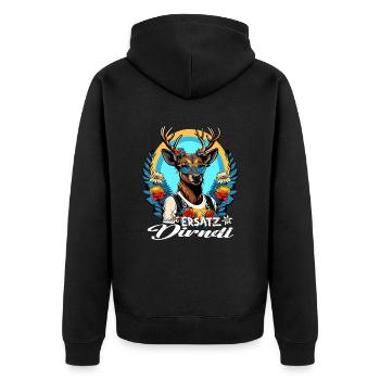 Tracht & Trachten Hirsch Ersatz Dirndl - Unisex Premium Bio Zip Hoodie - Schwarz - Hinten - Nico (187cm)