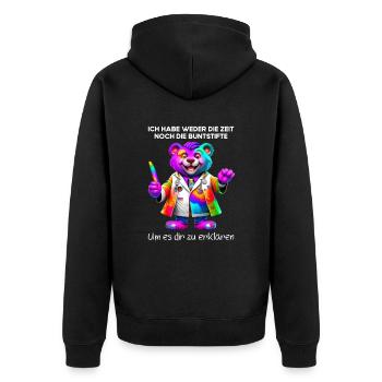Ich habe weder die Zeit noch die Buntstifte - Unisex Premium Bio Zip Hoodie - Schwarz - Hinten - Nico (187cm)