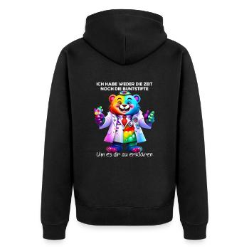 Ich habe weder die Zeit noch die Buntstifte - Unisex Premium Bio Zip Hoodie - Schwarz - Hinten - Nico (187cm)