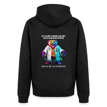 Ich habe weder die Zeit noch die Buntstifte - Unisex Premium Bio Zip Hoodie - Schwarz - Hinten - Nico (187cm)