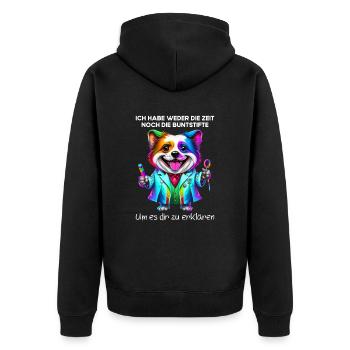 Ich habe weder die Zeit noch die Buntstifte - Unisex Premium Bio Zip Hoodie - Schwarz - Hinten - Nico (187cm)