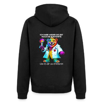 Ich habe weder die Zeit noch die Buntstifte - Unisex Premium Bio Zip Hoodie - Schwarz - Hinten - Nico (187cm)