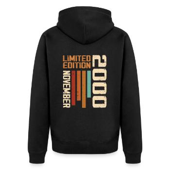 2000 November Geburtstagsgeschenk. November 2000 - Unisex Premium Bio Zip Hoodie - Schwarz - Hinten - Nico (187cm)