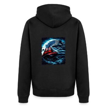 L’Amérique pêche sous la Lune avec le drapeau américain - Veste à capuche bio Premium Unisexe - noir - Dos - Nico (187cm)