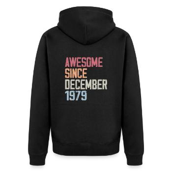 Jubiläum Dezember 1979 Das Original 1979 Dezember - Unisex Premium Bio Zip Hoodie - Schwarz - Hinten - Nico (187cm)
