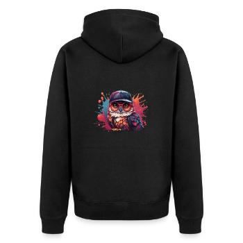 eule Tier Kunst I cooles niedliches eule - Unisex Premium Bio Zip Hoodie - Schwarz - Hinten - Nico (187cm)