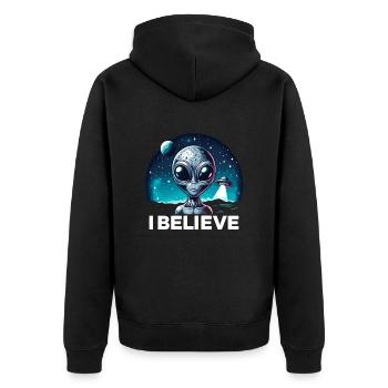 Drôle Alien Alien Croire - Veste à capuche bio Premium Unisexe - noir - Dos - Nico (187cm)