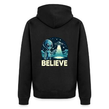 Drôle Alien Alien Croire - Veste à capuche bio Premium Unisexe - noir - Dos - Nico (187cm)
