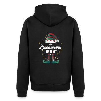 bookworm Elf funny Family Christmas Weihnachten - Unisex Premium Bio Zip Hoodie - Schwarz - Hinten - Nico (187cm)