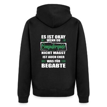 Computerspiele Lustiger Spruch für Mann & Frau - Unisex Premium Bio Zip Hoodie - Schwarz - Hinten - Nico (187cm)