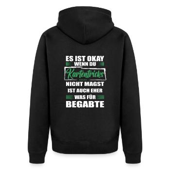 Kartentricks Lustiger Spruch für Mann & Frau - Unisex Premium Bio Zip Hoodie - Schwarz - Hinten - Nico (187cm)