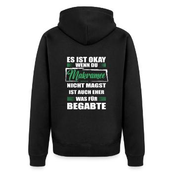 Makramee Lustiger Spruch für Mann & Frau - Unisex Premium Bio Zip Hoodie - Schwarz - Hinten - Nico (187cm)