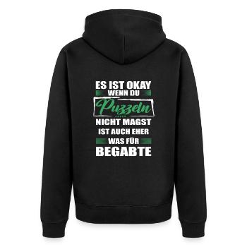 Puzzeln Lustiger Spruch für Mann & Frau - Unisex Premium Bio Zip Hoodie - Schwarz - Hinten - Nico (187cm)