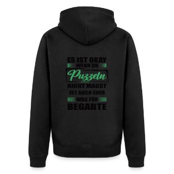 Puzzeln Lustiger Spruch für Mann & Frau - Unisex Premium Bio Zip Hoodie - Schwarz - Hinten - Nico (187cm)