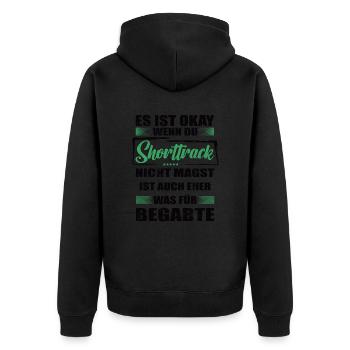 Shorttrack Lustiger Spruch für Mann & Frau - Unisex Premium Bio Zip Hoodie - Schwarz - Hinten - Nico (187cm)