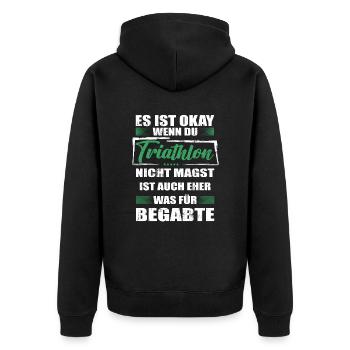 Triathlon Lustiger Spruch für Mann & Frau - Unisex Premium Bio Zip Hoodie - Schwarz - Hinten - Nico (187cm)
