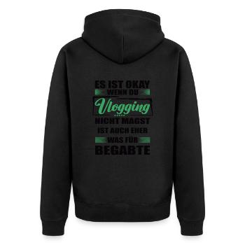Vlogging Lustiger Spruch für Mann & Frau - Unisex Premium Bio Zip Hoodie - Schwarz - Hinten - Nico (187cm)