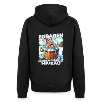 Eisbaden Winterbaden Lustig - Unisex Premium Bio Zip Hoodie - Schwarz - Hinten - Nico (187cm)