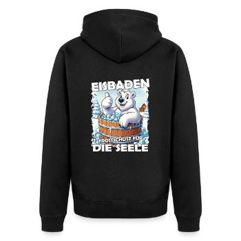 Eisbaden Winterbaden Lustig - Unisex Premium Bio Zip Hoodie - Schwarz - Hinten - Nico (187cm)
