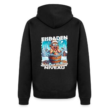 Eisbaden Winterbaden Lustig - Unisex Premium Bio Zip Hoodie - Schwarz - Hinten - Nico (187cm)