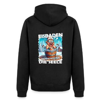 Eisbaden Winterbaden Lustig - Unisex Premium Bio Zip Hoodie - Schwarz - Hinten - Nico (187cm)