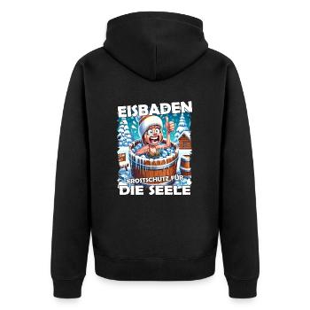 Eisbaden Winterbaden Lustig - Unisex Premium Bio Zip Hoodie - Schwarz - Hinten - Nico (187cm)