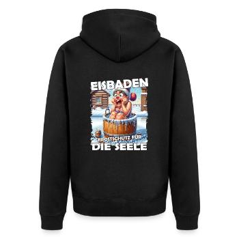 Eisbaden Winterbaden Lustig - Unisex Premium Bio Zip Hoodie - Schwarz - Hinten - Nico (187cm)