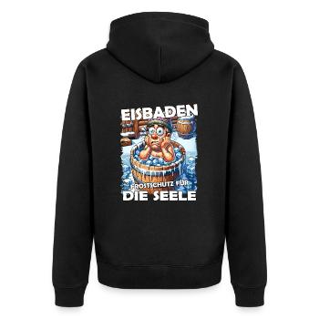 Eisbaden Winterbaden Lustig - Unisex Premium Bio Zip Hoodie - Schwarz - Hinten - Nico (187cm)