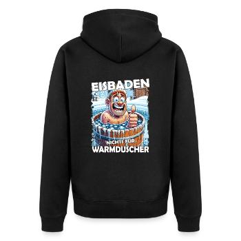 Eisbaden Winterbaden Lustig - Unisex Premium Bio Zip Hoodie - Schwarz - Hinten - Nico (187cm)