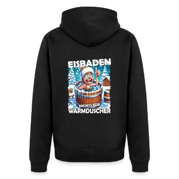 Eisbaden Winterbaden Lustig - Unisex Premium Bio Zip Hoodie - Schwarz - Hinten - Nico (187cm)