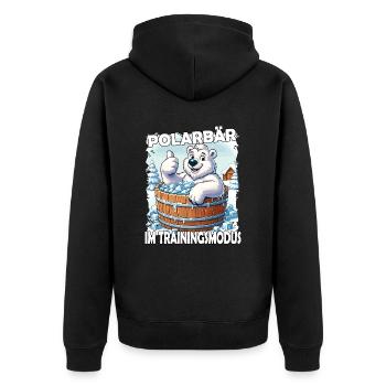 Eisbaden Winterbaden Lustig - Unisex Premium Bio Zip Hoodie - Schwarz - Hinten - Nico (187cm)