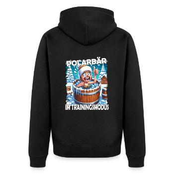 Eisbaden Winterbaden Lustig - Unisex Premium Bio Zip Hoodie - Schwarz - Hinten - Nico (187cm)