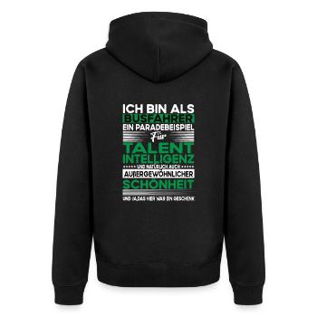 Busfahrer Bescheiden - Lustiger Spruch - Unisex Premium Bio Zip Hoodie - Schwarz - Hinten - Nico (187cm)