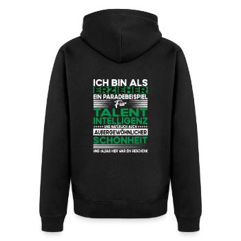 Erzieher Bescheiden - Lustiger Spruch - Unisex Premium Bio Zip Hoodie - Schwarz - Hinten - Nico (187cm)