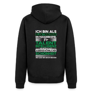 Elektrikerin Bescheiden - Lustiger Spruch - Unisex Premium Bio Zip Hoodie - Schwarz - Hinten - Nico (187cm)